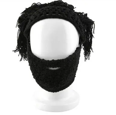 Crochet Knitted Hobo Mad Scientist Cave Beard Hat Mask Pography Prop With Gray;Black Color 1