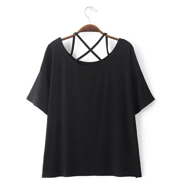 Cross Strappy O Neck Halter Shirt T Shirt Women Brandy Melville Short Sleeve Tee Dames Kleding Tops 3 Colors 1