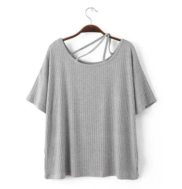 Cross Strappy O Neck Halter Shirt T Shirt Women Brandy Melville Short Sleeve Tee Dames Kleding Tops 3 Colors 2