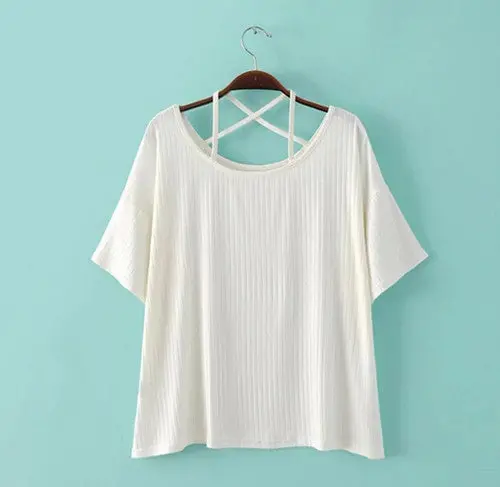 Cross Strappy O Neck Halter Shirt T Shirt Women Brandy Melville Short Sleeve Tee Dames Kleding Tops 3 Colors 3