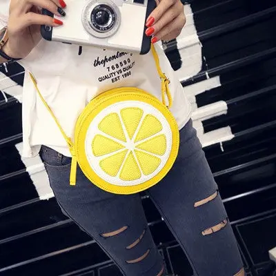 Crossbody Bag Personality Round Lemon Pattern Pu Leather Shoulder Bags Bolsos Femenina 1