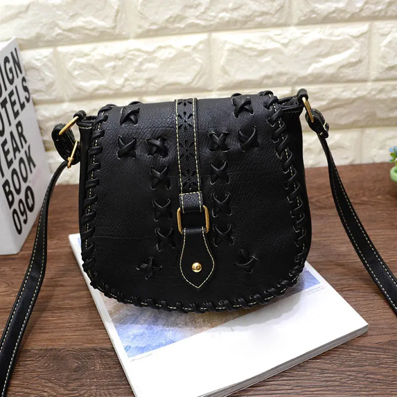 Crossbody Bag Women Vintage Pu Leather Handbag Hollow Out Messenger Saddle Shoulder Bags Bolsos Femenina 1