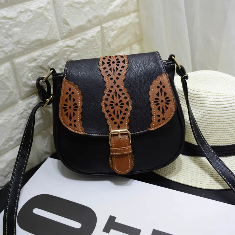 Crossbody Bags Women Vintage Floral Handbag Hollow Out Messenger Saddle Bag Bolsos Femenina 1
