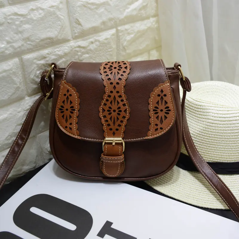 Crossbody Bags Women Vintage Floral Handbag Hollow Out Messenger Saddle Bag Bolsos Femenina 2