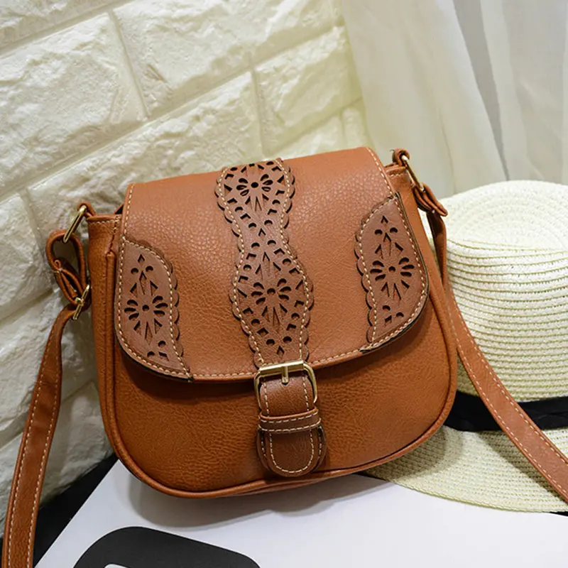 Crossbody Bags Women Vintage Floral Handbag Hollow Out Messenger Saddle Bag Bolsos Femenina 3