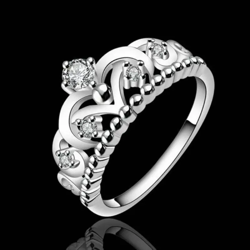 Crystal Rhinestone Crown Ring Forcute Elegant Luxury Party Engaget Party Ringjewelry 1