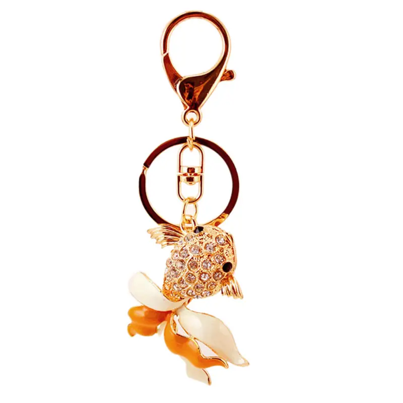 Crystal Rhinestone Keyring Charm Pendant Purse Bag Goldfish Key Ring Chain Keychain Pendant Key Chain Rings Women Jewelry 1
