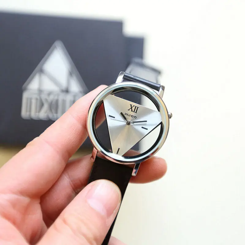 Crystal Sweet Women Watches Casual Wristwatch Quartz Watch Relojes Women Men Unique Hollowedout Triangular Clock Black 1