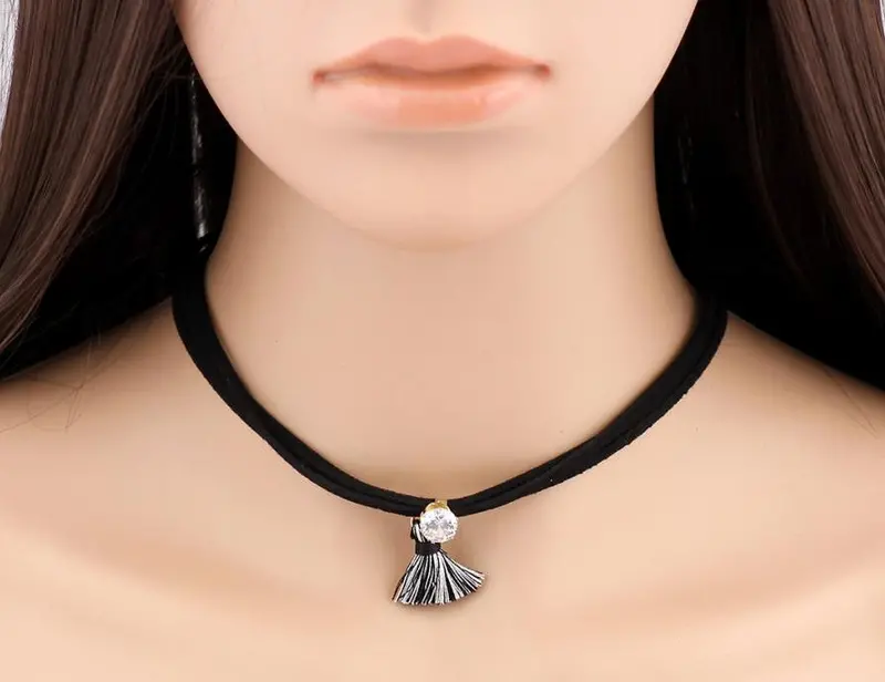Crystal Tassels Chokder Necklace Black Rope Collar Necklace Jewelry Accessories Psxl051 1