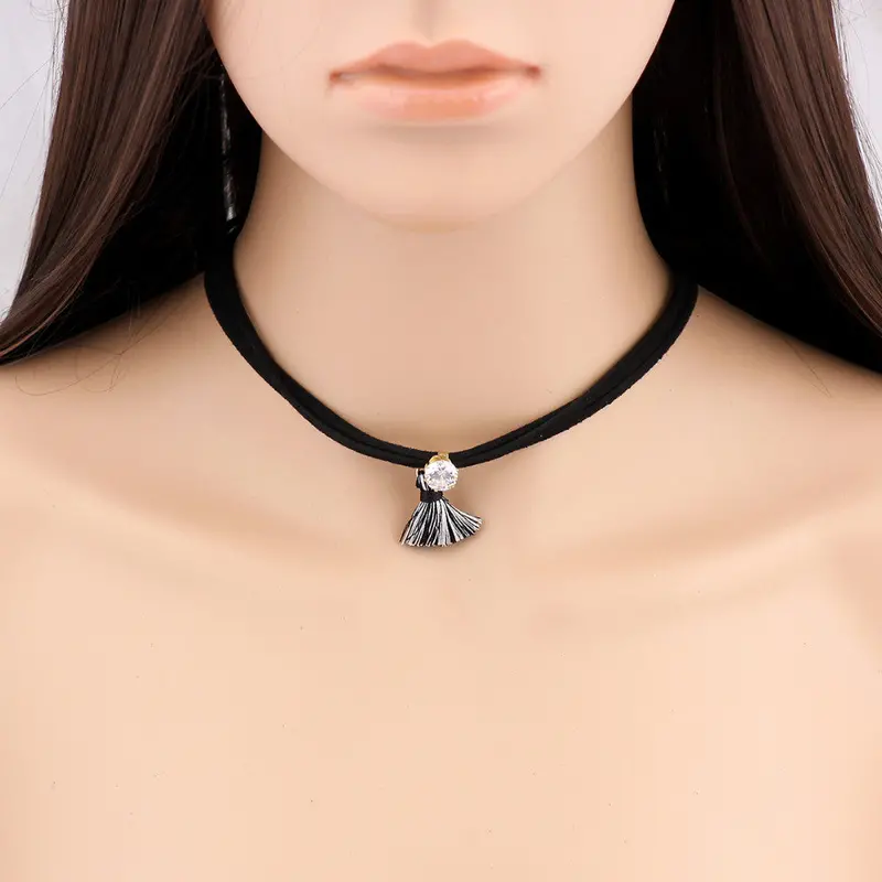 Crystal Tassels Chokder Necklace Black Rope Collar Necklace Jewelry Accessories Psxl051 2