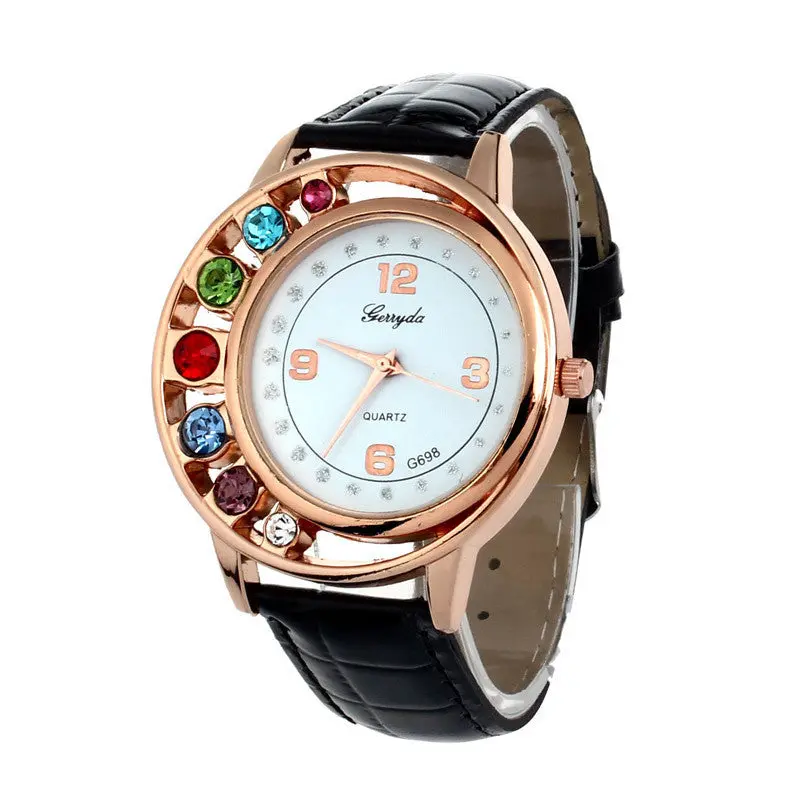 Crystal Women Ladies Girl Dress Watch Leather Bracelet Quartz Wrist Watch Casual Bling Bling Bracelets Hour 1