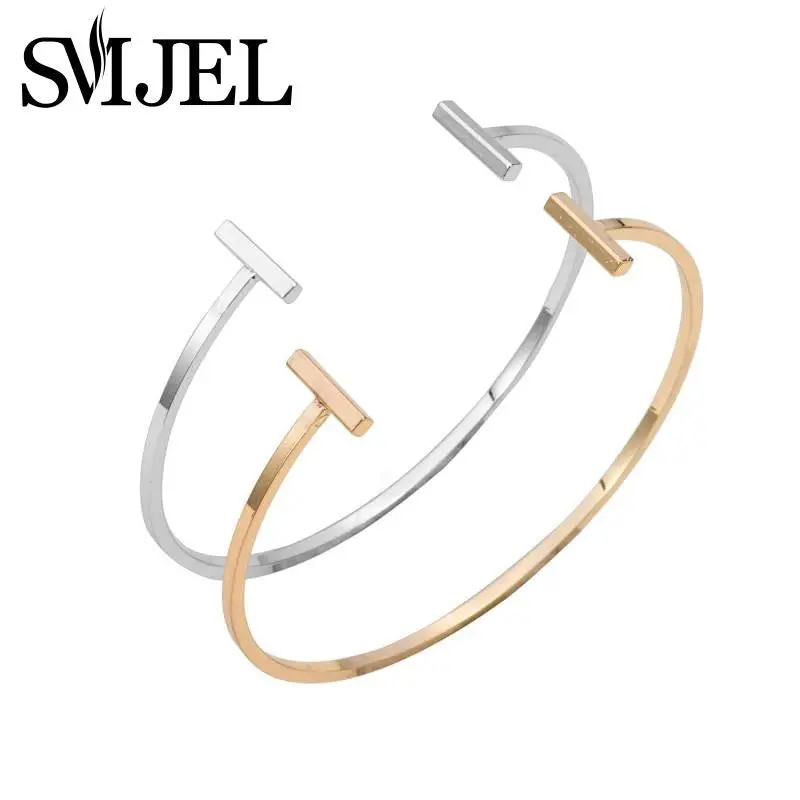 Cuff Bangles Trendy Open Double Bar Bracelet Bangles Simple Jewelry Gifts G005 1