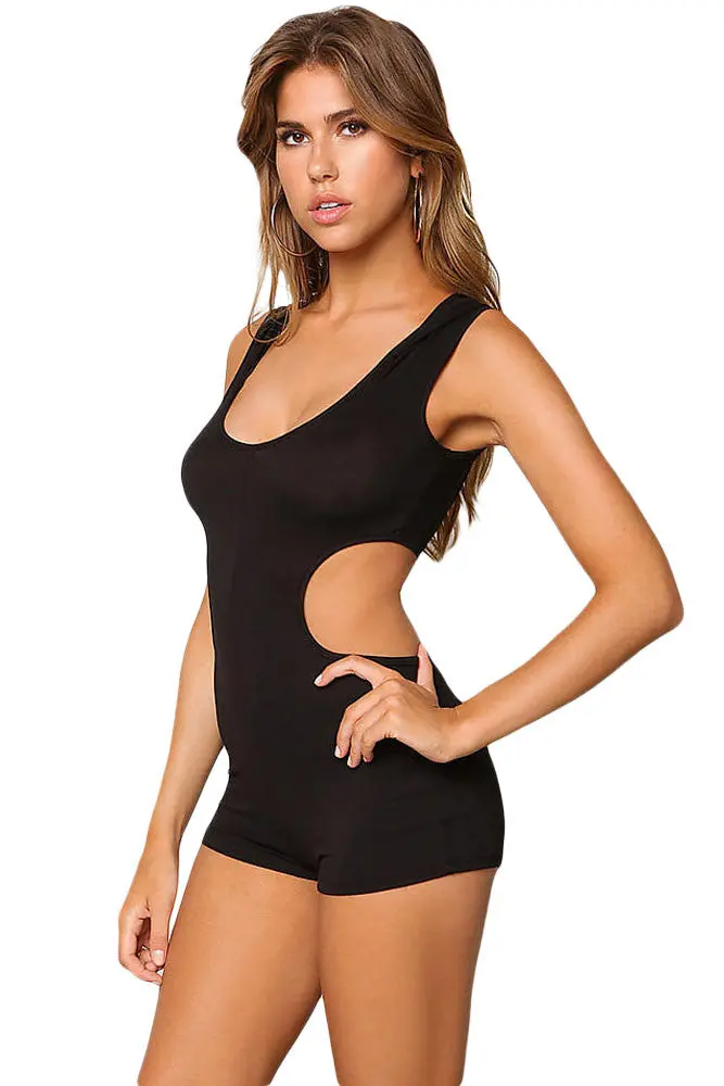 Cut Out Black Jumpsuit With Hoodie Hollow Out Sexy Rompers Jumpsuit Shorts Playsuit Suit Wo 4