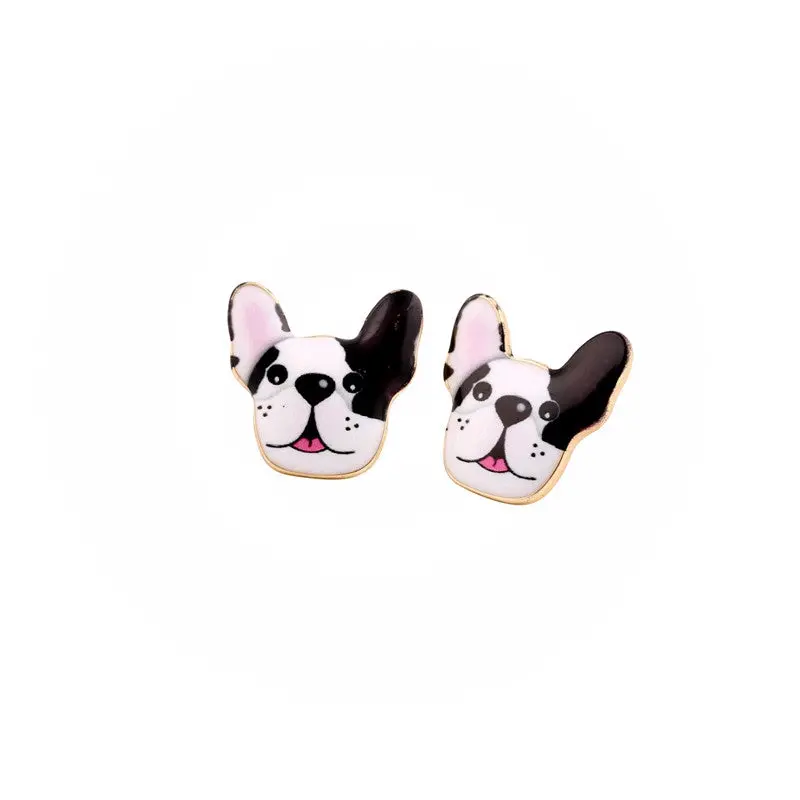 Cute Animal Earrings Cattle Dog Head Stud Earrings Oil Painting Dog Earrings Oed036 1