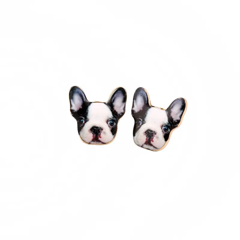 Cute Animal Earrings Cattle Dog Head Stud Earrings Oil Painting Dog Earrings Oed036 2