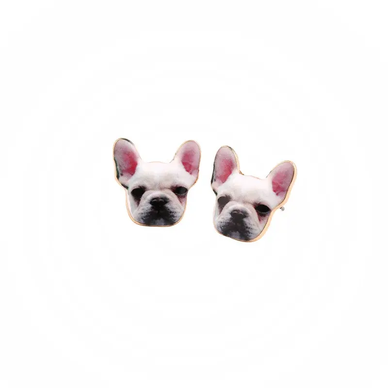 Cute Animal Earrings Cattle Dog Head Stud Earrings Oil Painting Dog Earrings Oed036 3