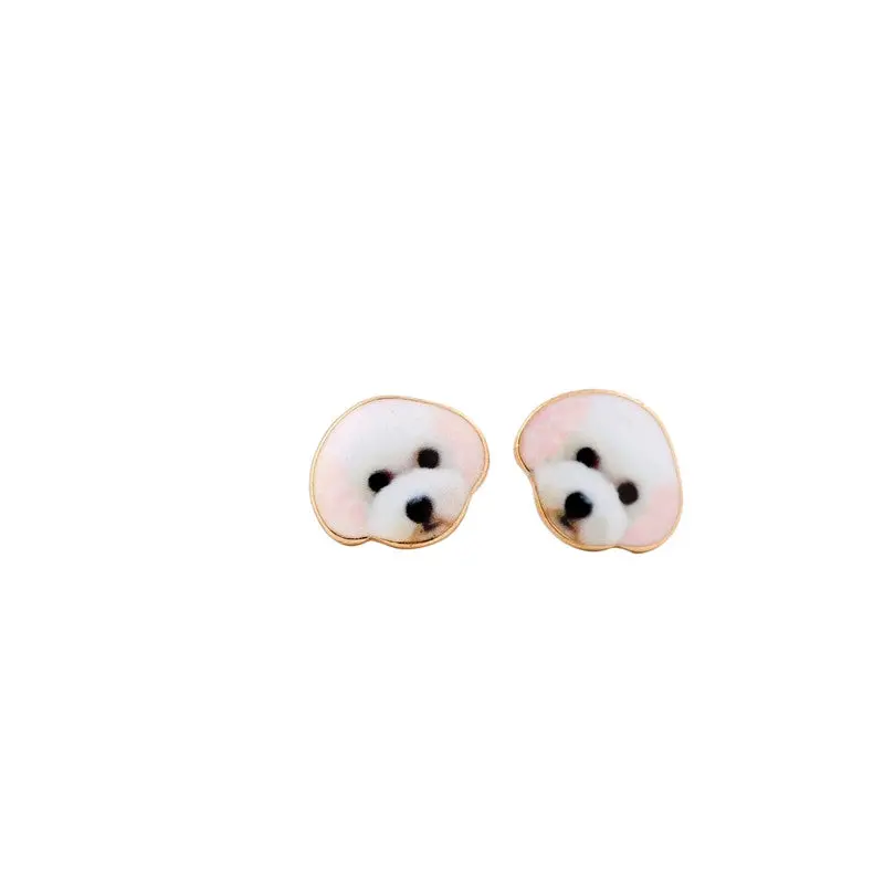 Cute Animal Earrings Dog Head Stud Earrings Oil Painting Dog Earrings Oed044 1