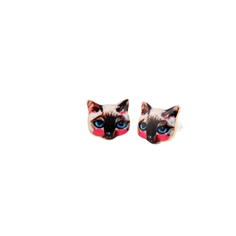 Cute Animal Earrings Garfield Cat Head Stud Earrings Oil Painting Dog Earrings Oed036 1