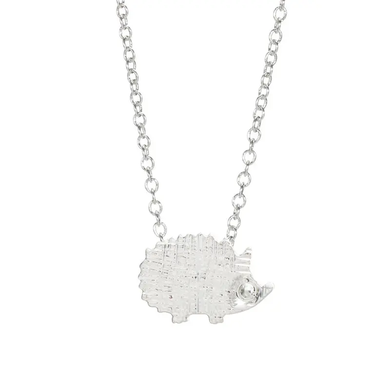 Cute Animal Hedgehog Necklaces Silver Tiny Hedgehog Charm Jewelry Birthday Gifts 10Pcs-N020 1