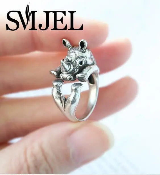 Cute Animal Ring Rhino Ring Silver Bronze Gift Idea R334 1