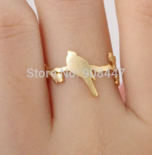 Cute Bird On Leaf Branch Ring,Animal Plant Rings R099 2