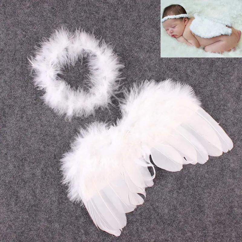 Cute Born Pography Props Boys Girls White Angel Wings Baby Pography Feather Wings Girls Hair Accessories 0-6 Months 1