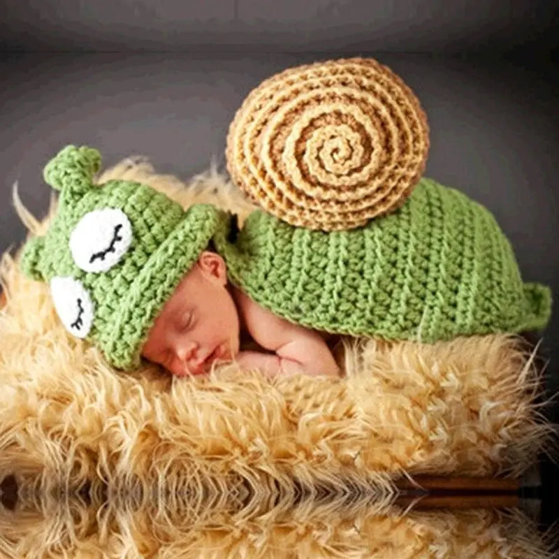 Cute Born Pography Props Snail Costume H Crochet Knit Infant Beanie Hat Cape Baby Snail Costume Green 1