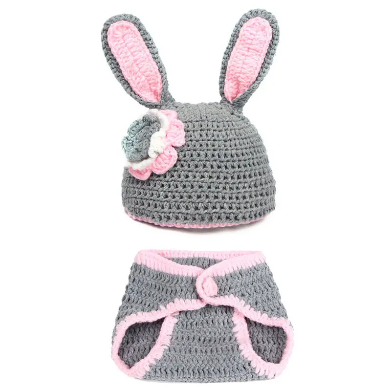 Cute Bunny Infant Baby Clothing Knitted Rabbit Costume St Hmade Crochet Born Pography Props Po 0-12 Month 1