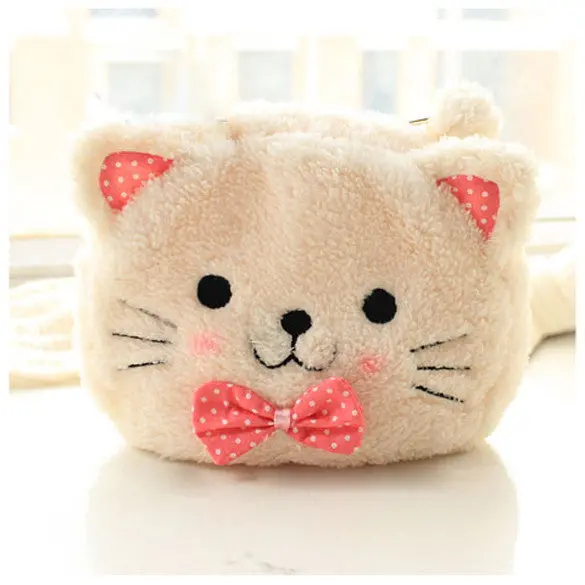 Cute Cartoon Cat Shape Soft Plush Cosmetic Makeup Bag Pouch With Pen Pencil Case Black Pink Clearance Sale 1