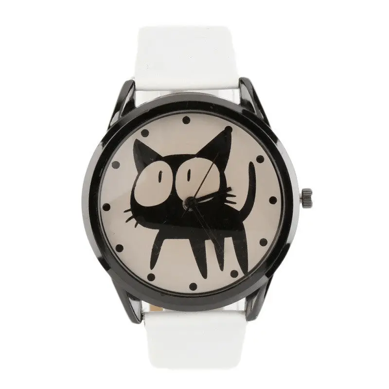 Cute Cat Crystal Imitation Leather Quartz Wrist Cartoon Watch 1