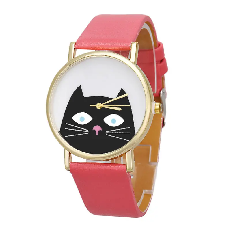 Cute Cat Print Reloj Women Men Leather Watch Analog Quartz Dial Wrist Watch Casual Sport Relogio Mujer Hour 1
