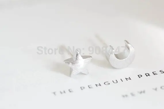 Cute Earrings Jewelry 18K Gold Teens Moon And Star Stud Earrings Silver 2