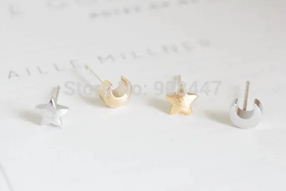 Cute Earrings Jewelry 18K Gold Teens Moon And Star Stud Earrings Silver 3