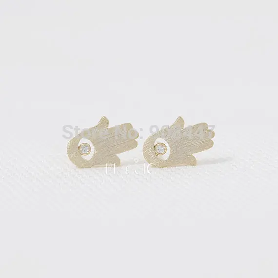 Cute Earrings Jewelry Gold Silver Hamsa Stud Earrings Palm Earrings Gift Party S007 1