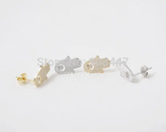 Cute Earrings Jewelry Gold Silver Hamsa Stud Earrings Palm Earrings Gift Party S007 2