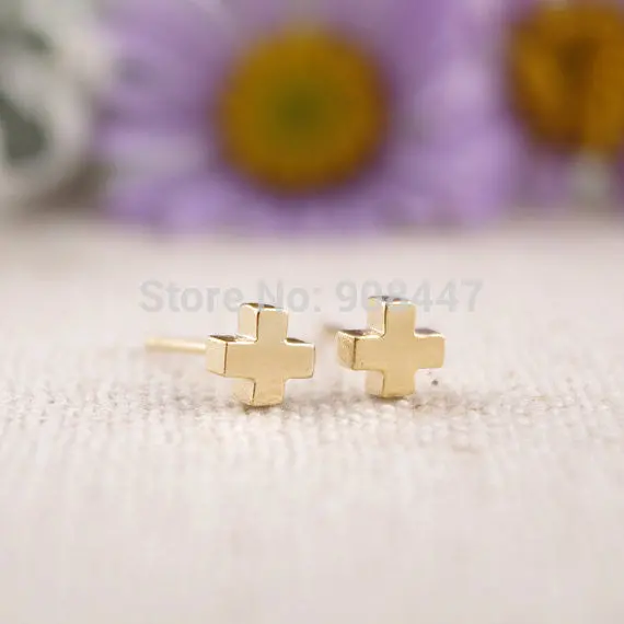 Cute Earrings Jewelry Gold Silver Pink Gold Tiny Cross Sterling Stud Earrings Gift S004 1