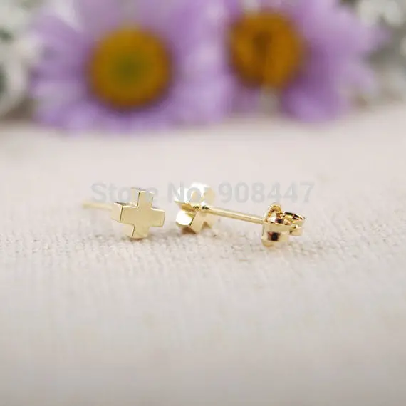 Cute Earrings Jewelry Gold Silver Pink Gold Tiny Cross Sterling Stud Earrings Gift S004 3