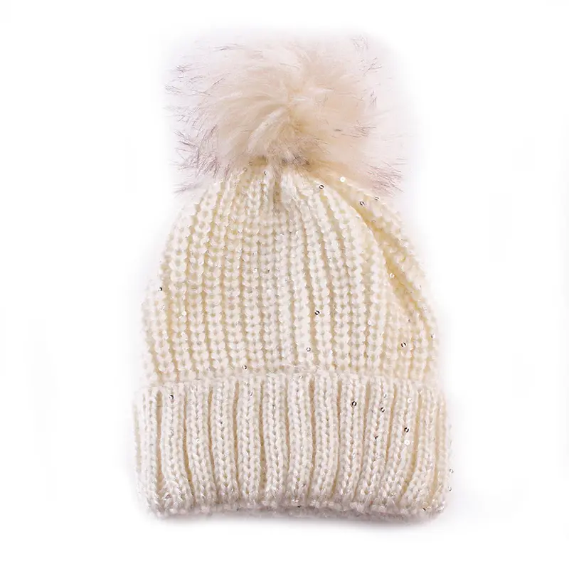 Cute Fur Ball Pompom Women Fashion Keep Warm Hats Knitted Wool Hemming Hat Beanies Accessories Fur Pom Cap 1