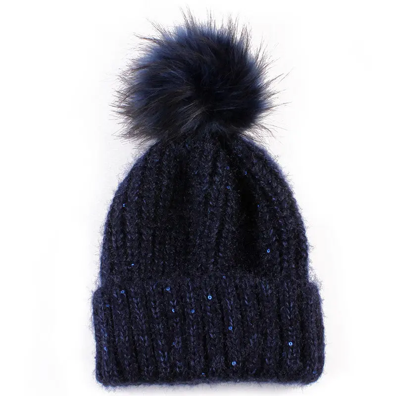 Cute Fur Ball Pompom Women Fashion Keep Warm Hats Knitted Wool Hemming Hat Beanies Accessories Fur Pom Cap 3