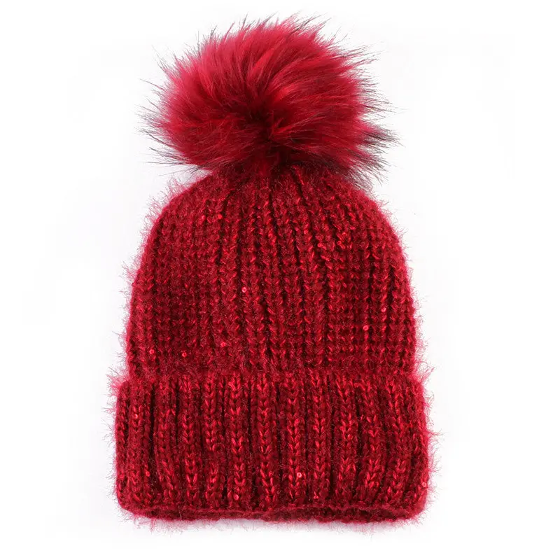 Cute Fur Ball Pompom Women Fashion Keep Warm Hats Knitted Wool Hemming Hat Beanies Accessories Fur Pom Cap 4