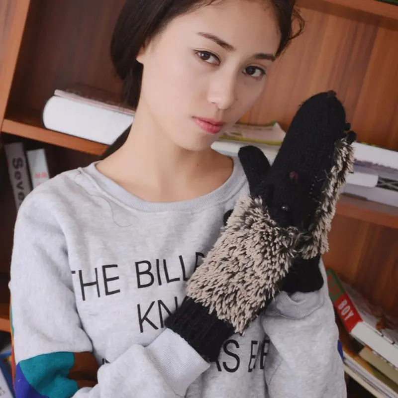 Cute Gloves Women Mittens Cartoon Knitted Hedgehog Glove 2