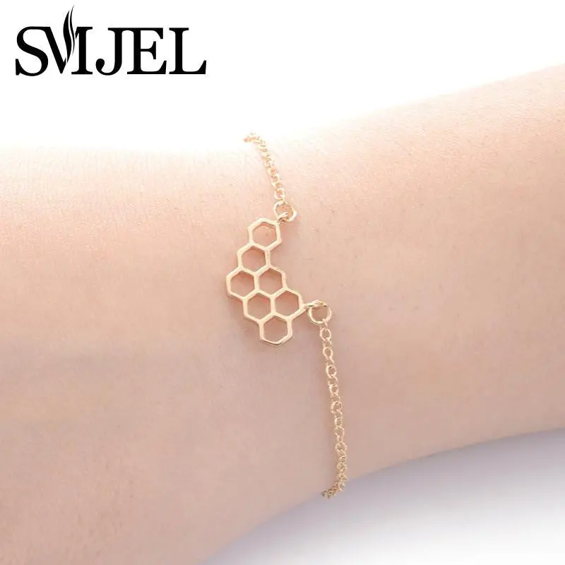 Cute Gold Silver Hive Bracelet Simple Geometric Hexagon Bracelet Jewelry B026 2