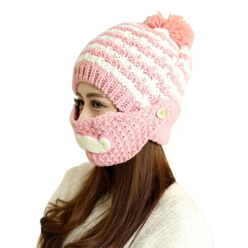 Cute Gorro Invierno Beard Hat For Women Fashion Beanies With Mouth Mask Hat Knit Cap Face Warm Ear Cap 2