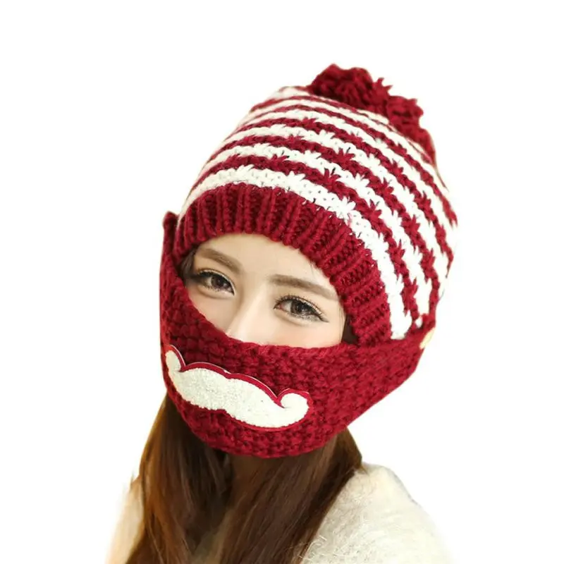 Cute Gorro Invierno Beard Hat For Women Fashion Beanies With Mouth Mask Hat Knit Cap Face Warm Ear Cap 3