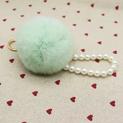 Cute Imitate Rabbit Fur Ball Key Chain With Pearl Pompom Car Keychain Handbag Key Ring Handbag Pendant 1