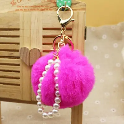 Cute Imitate Rabbit Fur Ball Key Chain With Pearl Pompom Car Keychain Handbag Key Ring Handbag Pendant 10