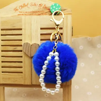 Cute Imitate Rabbit Fur Ball Key Chain With Pearl Pompom Car Keychain Handbag Key Ring Handbag Pendant 2