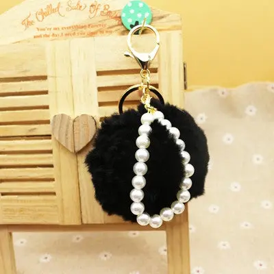 Cute Imitate Rabbit Fur Ball Key Chain With Pearl Pompom Car Keychain Handbag Key Ring Handbag Pendant 3