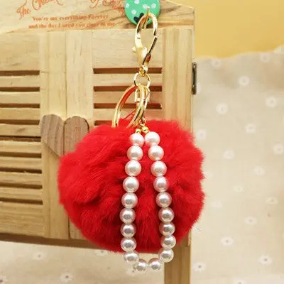 Cute Imitate Rabbit Fur Ball Key Chain With Pearl Pompom Car Keychain Handbag Key Ring Handbag Pendant 4
