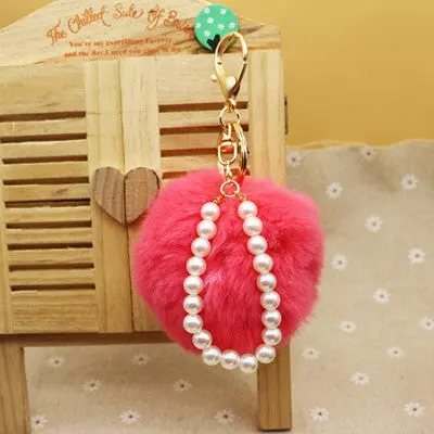 Cute Imitate Rabbit Fur Ball Key Chain With Pearl Pompom Car Keychain Handbag Key Ring Handbag Pendant 6